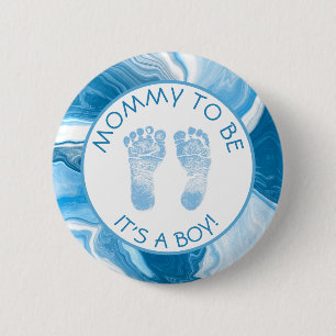 Badge Rond 5 Cm Maman sera Baby shower de marbre bleu