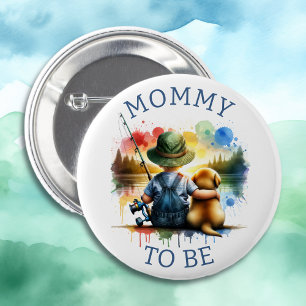 Badge Rond 5 Cm Maman sera le Baby shower à thème de la pêche du g