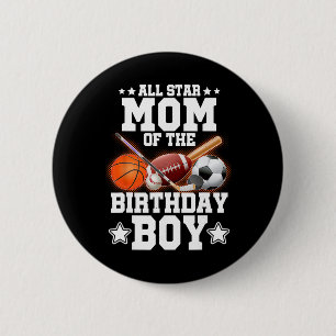Badge Rond 5 Cm Maman Star Du Garçon D'anniversaire Sketll Footbal
