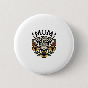 Badge Rond 5 Cm Maman Vache Highland Tournesol Vintage Design West