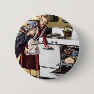 Badge Rond 5 Cm Maman vintage dans la Cuisine de cuisine un jambon