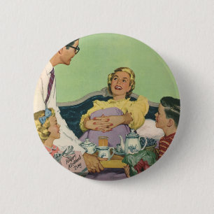 Badge Rond 5 Cm Maman vintage servie au petit-déjeuner au lit par