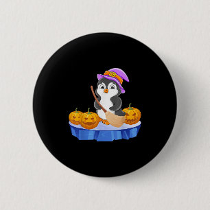 Badge Rond 5 Cm Manchot drôle en costume de sorcière Citrouilles J