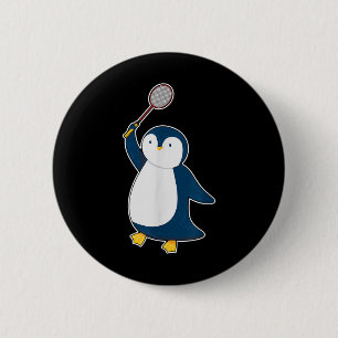 Badge Rond 5 Cm Manchot joueur de badminton et de volant