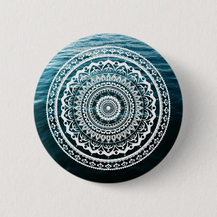 Badge Rond 5 Cm Mandala Blanc Laissez la mer vous libérer