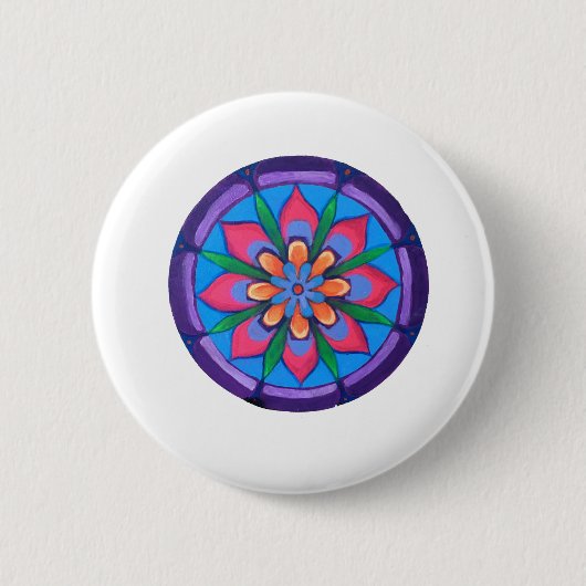 Badge Rond 5 Cm mandala cool violet rose et vert (Devant)
