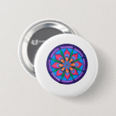 Badge Rond 5 Cm mandala cool violet rose et vert (Devant & derrière)