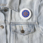 Badge Rond 5 Cm mandala cool violet rose et vert (En situation)