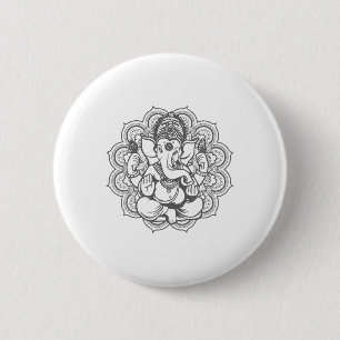 Badge Rond 5 Cm Mandala de Ganesha Dieu hindou Hindouisme Cadeau d