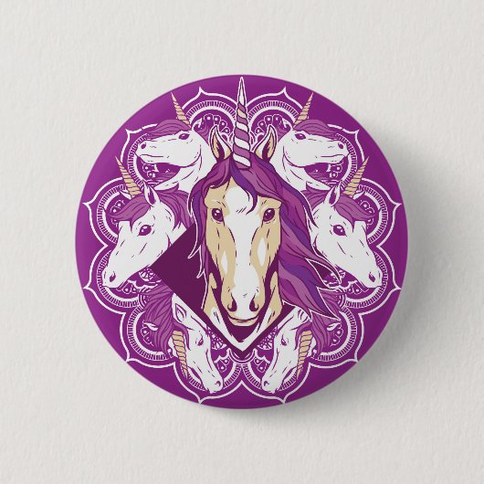 Badge Rond 5 Cm Mandala de la Licorne Violette (Devant)
