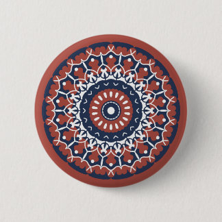 Badge Rond 5 Cm Mandala Design en rouge et bleu Bouton
