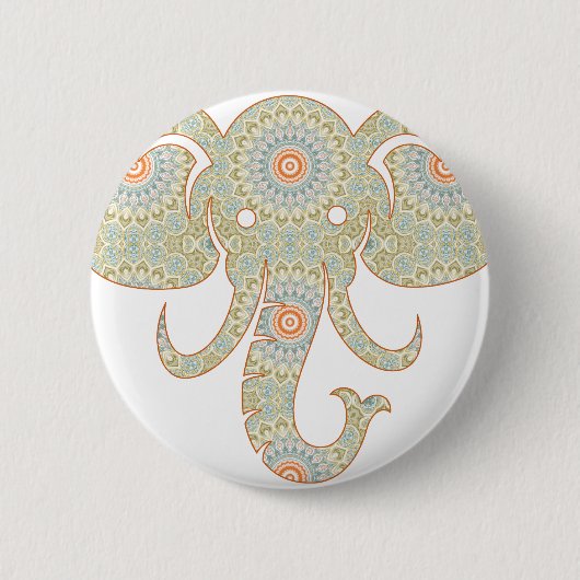 Badge Rond 5 Cm Mandala Elephant Head Design (Devant)