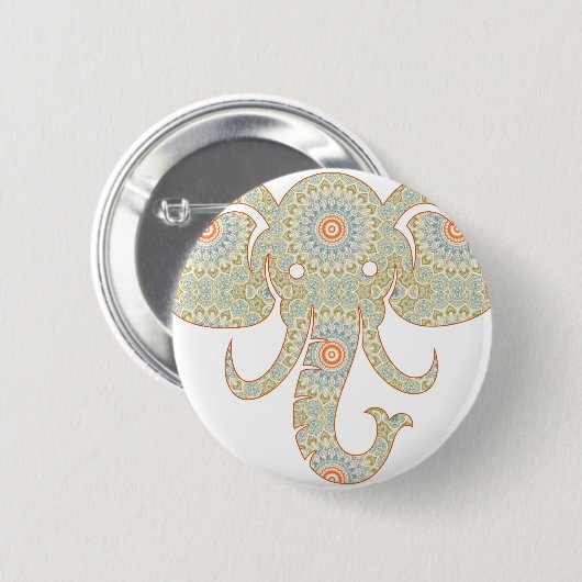 Badge Rond 5 Cm Mandala Elephant Head Design (Devant & derrière)
