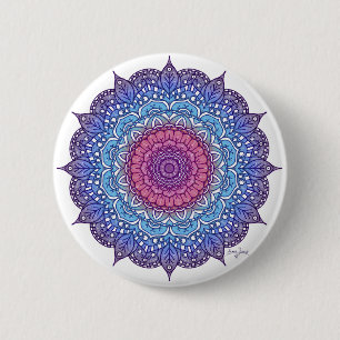 Badge Rond 5 Cm Mandala feuille de fleurs violettes