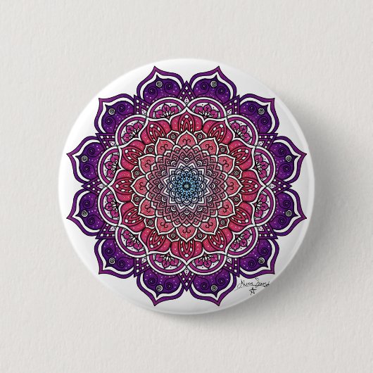 Badge Rond 5 Cm Mandala Florale rose-pourpre (Devant)