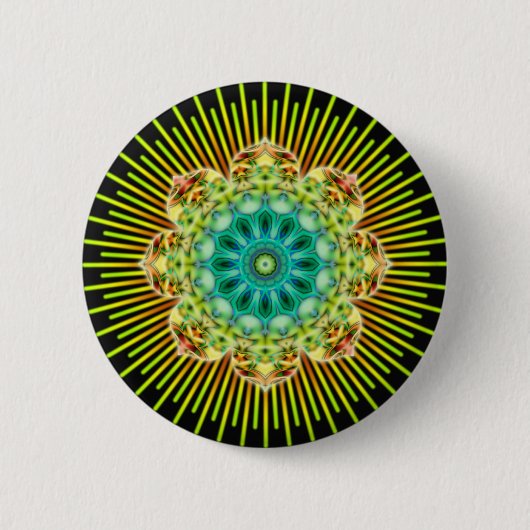 Badge Rond 5 Cm Mandala jaune vert | noir (Devant)