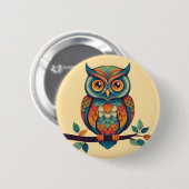 Badge Rond 5 Cm Mandala Owl King (Devant & derrière)