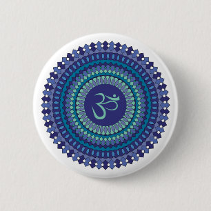 Badge Rond 5 Cm Mandala Spirituel Om Violet Aqua Bleu Kaléidoscope
