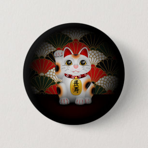 Badge Rond 5 Cm Maneki en céramique blanc Neko