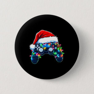 Badge Rond 5 Cm Manette de jeu vidéo chapeau de Noël Santa Gamer B