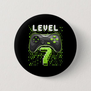 Badge Rond 5 Cm Manette de jeu vidéo niveau 7 7e anniversaire joue