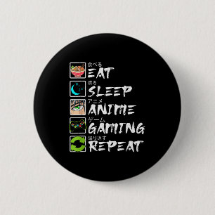 Badge Rond 5 Cm Manger Dormir Anime Jeux Répéter Joueur Hommes Ado