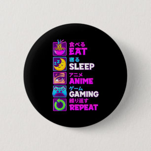 Badge Rond 5 Cm Manger Dormir Anime Jeux Répéter Kawaii Otaku Anim