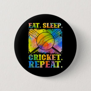 Badge Rond 5 Cm Manger Dormir Cricket Répéter Terrain Sports Joueu