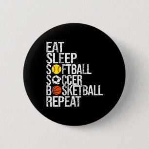 Badge Rond 5 Cm Manger Dormir Doucement Football Croquis Répéter S