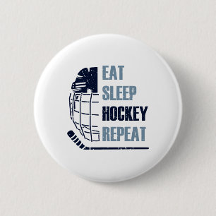 Badge Rond 5 Cm Manger Dormir Hockey Répéter Masque Drôle Bâton Ho