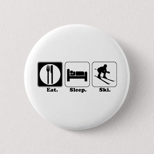 Badge Rond 5 Cm manger dormir skier (Devant)