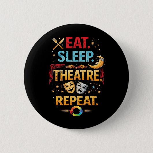 Badge Rond 5 Cm Manger, Dormir, Théâtre, Répéter (Devant)
