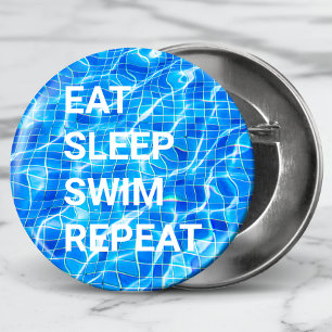 Badge Rond 5 Cm Manger Sommeil nage Répéter piscine aquatique aqua