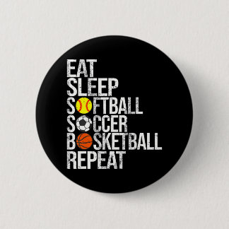 Badge Rond 5 Cm Mangez Sleep Soft Football Basketball Répéter Funn