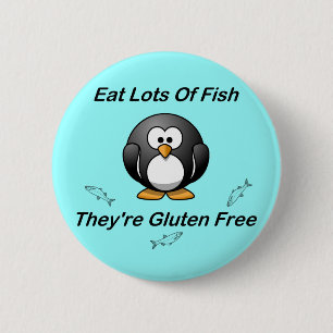 Badge Rond 5 Cm Mangez un bon nombre de poissons, ils sont gluten