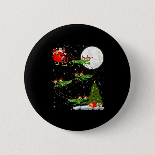 Badge Rond 5 Cm Mantis Insect Santa Sleigh Flying Funny Magical Ch (Devant)