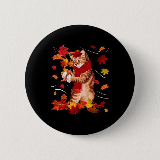 Badge Rond 5 Cm Maple Cat Automne Maple Hello Fall Leaf Cadeau Fem (Devant)