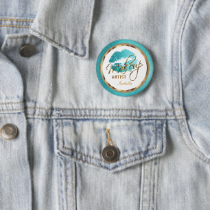 Badge Rond 5 Cm Maquilleur professionnel Teal, or et blanc