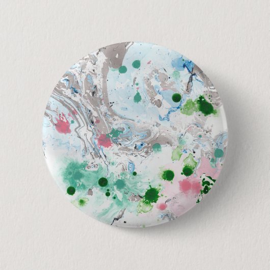 Badge Rond 5 Cm Marbre Abstrait moderne look rose bleu vert blanc (Devant)