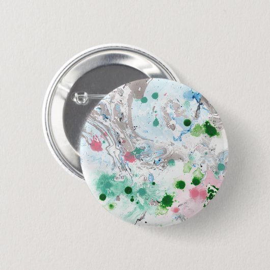 Badge Rond 5 Cm Marbre Abstrait moderne look rose bleu vert blanc (Devant & derrière)