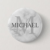 Badge Rond 5 Cm Marbre blanc classique Monogramme personnalisé et (Devant)