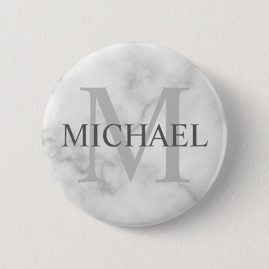 Badge Rond 5 Cm Marbre blanc classique Monogramme personnalisé et (Devant)