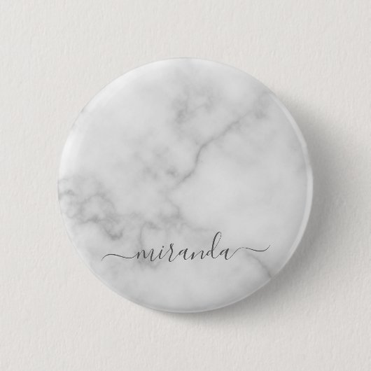Badge Rond 5 Cm Marbre blanc de nom personnalisé de script moderne (Devant)