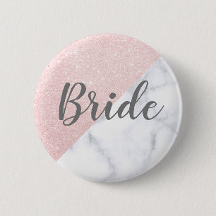 Badge Rond 5 Cm Marbre blanc et rose de la mariée à parties scinti