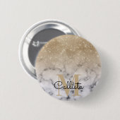 Badge Rond 5 Cm Marbre blanc Ombre Monogramme de Parties scintilla (Devant & derrière)