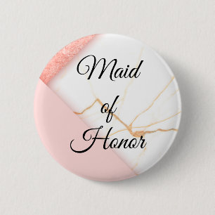 Badge Rond 5 Cm Marbre Rose et Or Moderne Fabriqué en l'Honneur