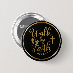 Badge Rond 5 Cm Marche élégante par Faith Black & Gold Christian