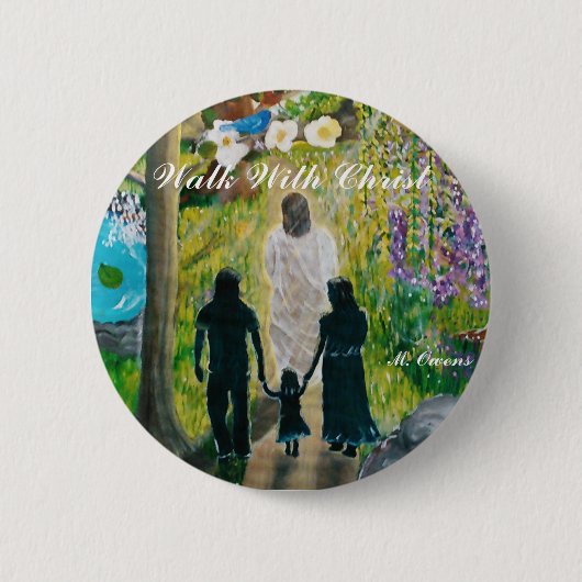 Badge Rond 5 Cm Marcher Avec Le Bouton Christ Standard (Devant)