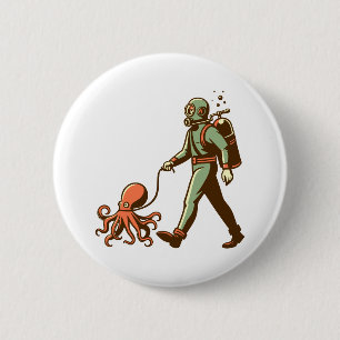 Badge Rond 5 Cm Marcher la pieuvre