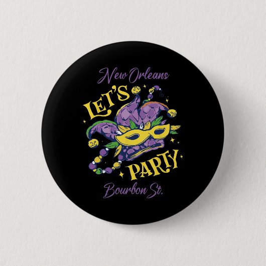 Badge Rond 5 Cm Mardi Gras Bourbon Street New Orleans Souvenir Lou (Devant)